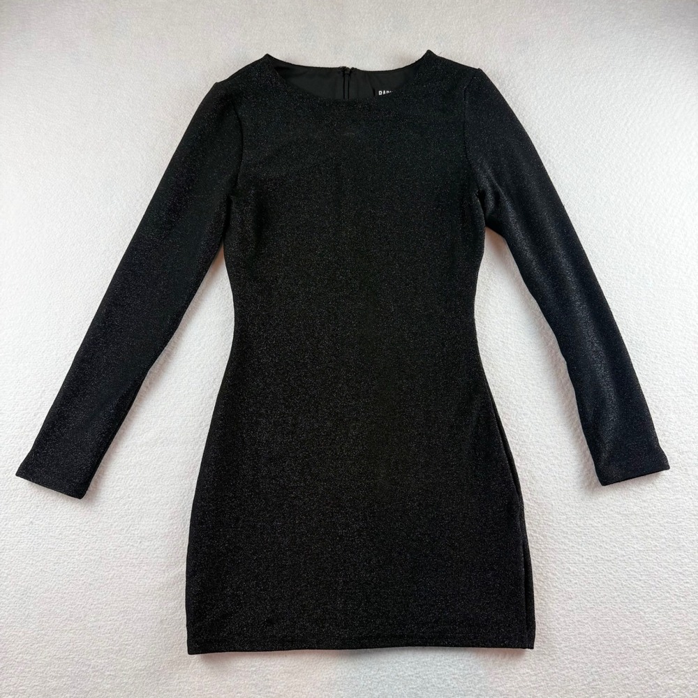 Babyboo Womens Black Glitter Metallic Long Sleeve Bodycon Mini Dress Size M